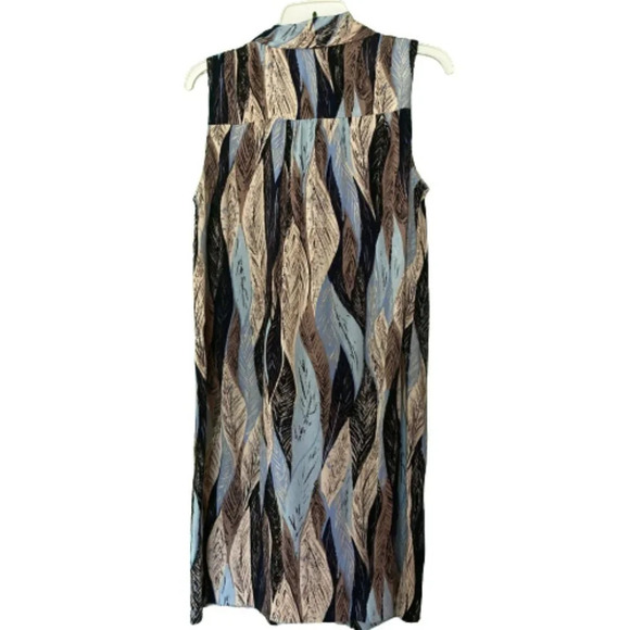 LL Bean Rayon Sleeveless Dress Abstract Leaf Pattern Fabric Tie at Neck, Size 10 - Picture 4 of 8
